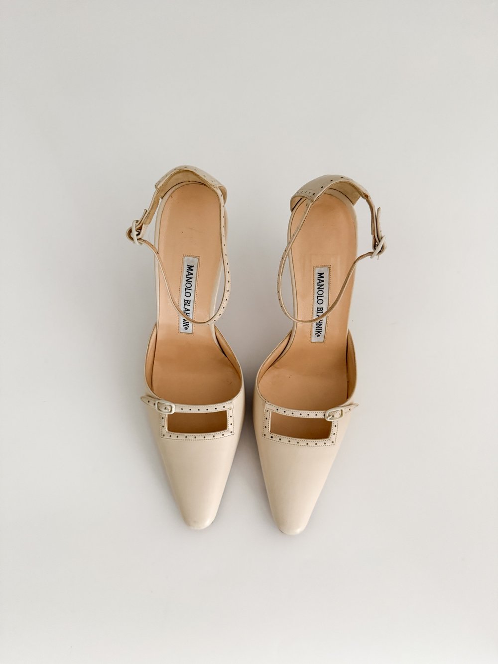 Manolo Blahnik Vintage Beige Leather Ankle Strap Heels (IT 36.5